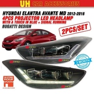 Hyundai Elantra Avante MD 2012 - 2016 Bugatti Design 4pcs Projector Led Headlamp With A Touch In Blu