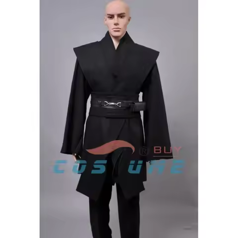 J^Movie Costume Anakin Cos Skywalker Cosplay Costume Halloween Outfit Black Cloak For Adult Men~1F