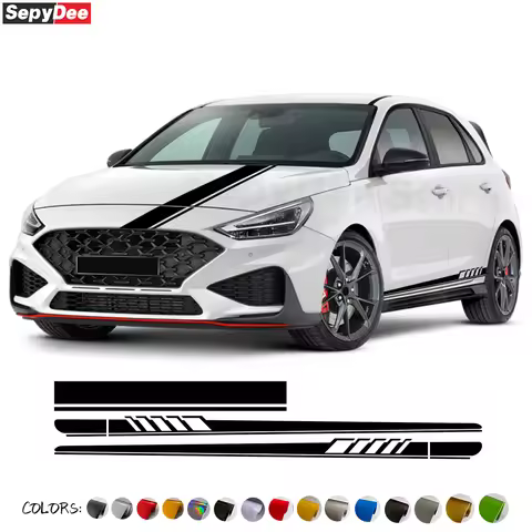 Car Door Side Skirt Sticker For Hyundai I30 I30n 1.4 1.6 CRDI TURBO Hood Stripes Graphics Carbon Fib