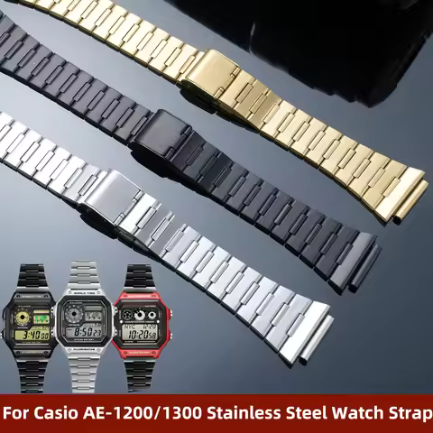 For Casio Small Square AE-1200WH AE1300 W-218 Stainless Steel Watch Strap Lightweight Metal Bracelet
