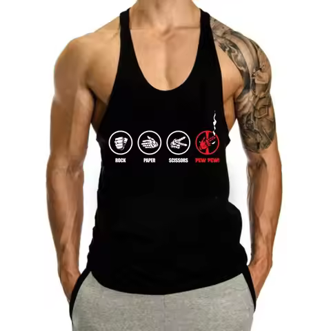 Deadpool Print Men's Summer Tank Tops Male GYM Clothing Y2K I-shaped Vest 100％ Cotton Fitness Muscle