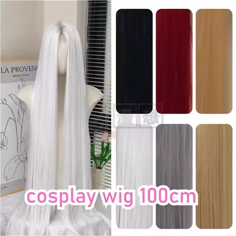 Cosplay Wig White Blonde 100cm Ultra-long Straight Lace Front Wig Anime Synthetic Heat-resistant Hai