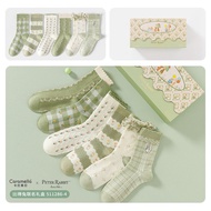 Caramella premium cotton turtleneck socks 6 green Peter Rabbit themed socks