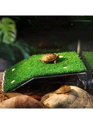 1入組烏龜曬太陽平臺,設有假草皮龜卡爾道,適用於爬行動物青蛙魚缸水族箱庭院草坪