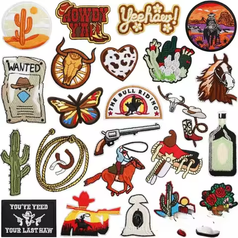 Hemp Rope Embroidery Cloth Sticker Bounty Hunter Western Denim Bag Decoration Computer Embroidery La