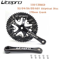 LITEPRO110/130BCD52/54/56/58/60T Elliptical Disc BMX Bike  Integrated Sprocket 170mm Crank Single Crankset Folding Bicycle Parts