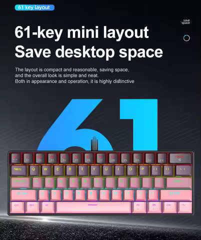 APAYADO K61 Mini Mechanical Keyboard,Wired,61 Keys,Phantom RGB, Black/White Red/Blue Mechanical Swit