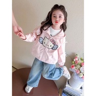 [15-40kg] Áo khoát gió bé gái áo khoát dù 2 lớp hello kitty chất đẹp