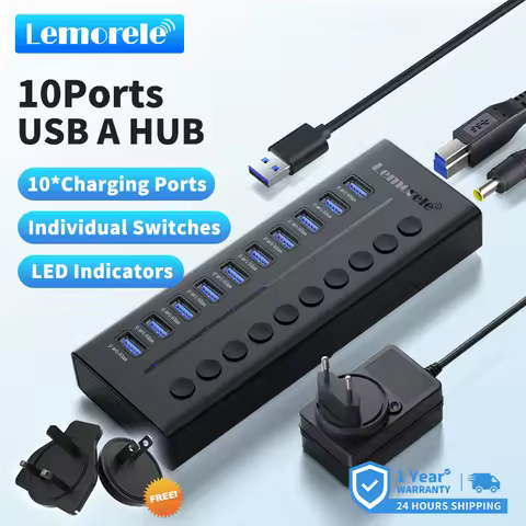 Lemorele TC119 10 Ports USB C HUB Adapter USB 3.0 5Gbps Transmission Type C HUB Docking Station for 