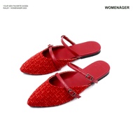 womenager - Railey Red tweed รองเท้าหัวแหลมเปิดส้น