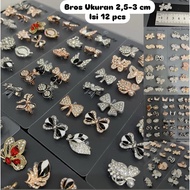 12 PCS Bros Campur Motif Ukuran 2,5 cm - 3 cm / Bros Dagu / Bros Hijab Pin / Bros Lusinan / Bros Pit