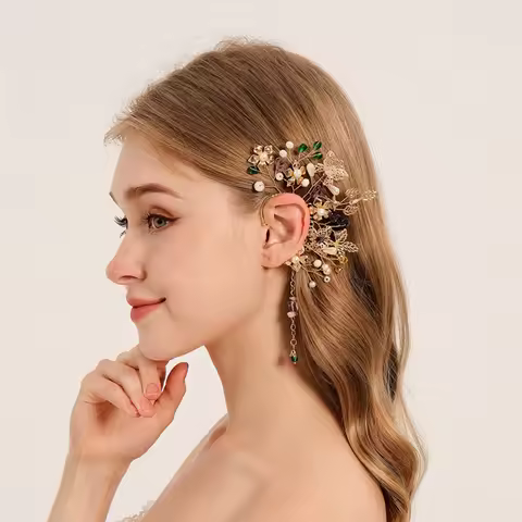 1PCS Chic Ear Cuff Baroque Leaf Cosplay Fairy Earring Clips for Women Girls Wedding Earcuff Jewelry 