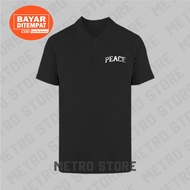 Peace Polo Shirt Logo Text Premium Silver Print | Polo Shirt Short Sleeve Collar Young Men Cool Latest Unisex Distro.....