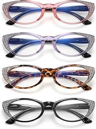 4 Pack Cat Eye Reading Glasses for Womens Blue Light Blocking-Ladies Filter UV Ray/Glare Computer Readers
