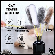 Plastic Cat Teaser With Fur 1pcs Pet Kitten Cat Toys Feather Teaser Interactive Fur Teaser Cat Stick