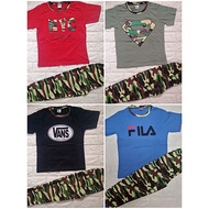 Baju Tidur Budak Lelaki Sepasang Seluar Askar Boys Cotton Pyjamas Set Army Pant Ready Stock