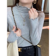 Fungus edge base shirt, women's inner sweater, women's slim fit 2023 new autumn and winter gray half