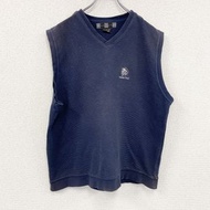 古著2000年代Nike Golf棉質針織背心，復古款，帶有刺繡Swoosh標誌，海軍藍，L碼。