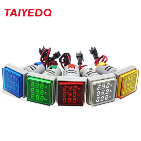 Digital 22mm AC50-380V Volt 0-100A 0-99HZ Voltmeter Ammeter Current Hertz Voltage Meter LED Indicato