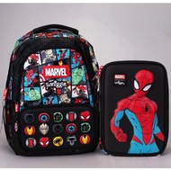 Smiggle Spiderman bag and pencil case backpack school bag marvel bag beg budak leaking smiggle beg