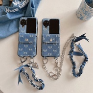 Aesthetic Blue Casing for OPPO Find N3 N2 Flip Elegant N3Flip N2Flip Lanyard Phone Case