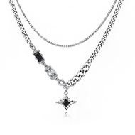 【777】Korean Y2K Necklace for Men Women Double Layer Silver Chain Jewelry Gift