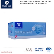 TRUESHIELD: CERTIFIED (EN 14683 as recommended by HSA ) 50pcs Blue Surgical Disposable Face Masks (TYPE IIR BFE  99%) wi