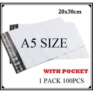 courier bag 100pcs - A5 Size White Flyer Plastic Courier Parcel Bag With Pocket/Pouch [20x30cm]