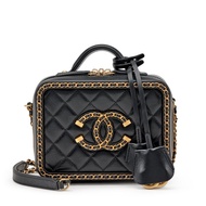 Chanel Black Quilted Goatskin Small CC Filigree Chain Around Vanity Case Gold Hardware, 2019