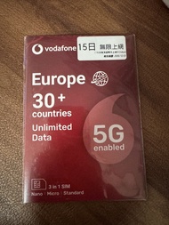 Vodafone 歐洲【15日】15GB高速5G/4G 33個國家地區 無限上網卡數據卡電話卡Sim咭
