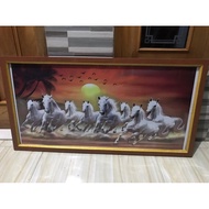 Wall decoration painting print 7 white horses plus frame size 100x50