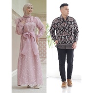 EMRAN BATIK- Gamis Batik Couple Pasangan Ratu Dress Kondangan Modern Baju Brokat Lamaran Couple Kemeja Batik Pasangan Gamis Brokat Baju Pesta Modern Kekinian 2023