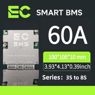 EC8S60A Smart BMS 3-8S 60A APP Bluetooth Active Balance LiFePO4 Li-ion UART CAN RS485 EBike Solar Po