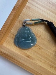 天然A貨翡翠玉 佛公吊墜頸鏈 玻璃冰種天空蔚藍色