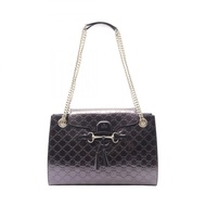 【二手】Gucci GUCCI EMILY Guccissima 295403 金屬紫皮革 Guccissima Emily 馬銜扣大號鏈條單肩包