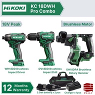 Hikoki KC18DWH 18V Cordless Brushless 3 Pcs Combo DH18DD SDS-Plus Rotary Hammer DV18DD Impact Drill 