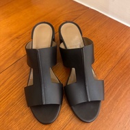 Hermes黑色H粗跟拖鞋