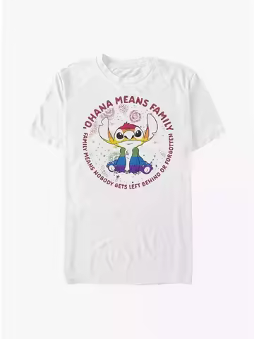 ​Disney's New Disney Stitch Ohana Means Family Rainbow Pride Cartoon Print Women's Short Sleeve Loos