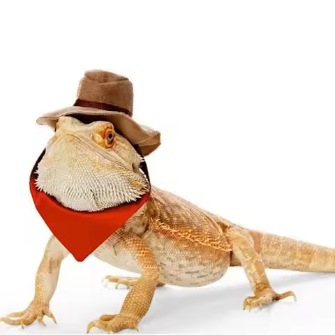Fashion Decorative Bearded Dragon Hat Removable Adjustable Reptile Cowboy Hat Lizard Bib Lizard Hat 