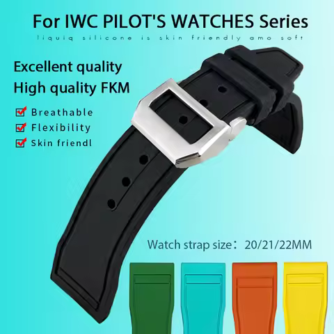 20mm 21mm 22mm FKM Fluororubber Watchband Fit for IWC Big Pilot's TOP GUN Breitling Longines Waterpr