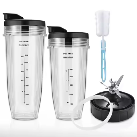 AEB1-Blender Replacement Parts For Ninja Auto IQ,24Oz + 32Oz Ninja Blender Cups With To-Go Lids Set,