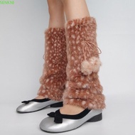 SENKNI Faux Fur Leg Warmers, Lolita JK Y2K Lolita Boots Cover, Fashion Fawn Dot Soft Thickened Knee 