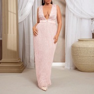 Christmas, Party, New Year, Winter Plus Size Sequin & Tassel Embellished Elegant Dress, Pink Party D