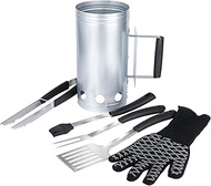Aluminized Steel Charcoal Chimney 6pc Value Set with Spatula, Basting Brush, BBQ Fork, Tongs and EN4