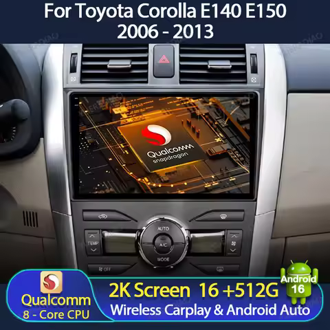 Android 16 Car Radio For Toyota Corolla E140 E150 2006 2007 - 2013 Carplay Automotive Backup Camera 