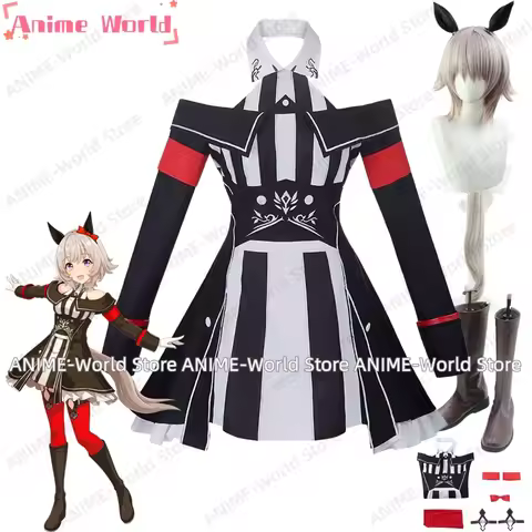 《Custom Size》Anime Uma musume Pretty Derby Curren Chan Cosplay Costume Wig Tail Shoes Props Party Ro