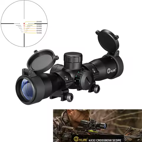 CVLIFE 4x32 Crossbow Scope Red Green Illuminated Compact Optics Etched Glass Reticle Sights with 20m