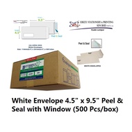 WINPAQ White Envelope 4.5" x 9.5" Peel & Seal with Window 500 Pcs/box White Window Envelope Envelope
