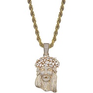 TOPGRILLZ Jesus Pendant Necklace Rope Gold Chain for Men Iced out 14K Gold Plated Simulated Diamond 