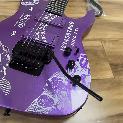 Purple Metallic Ouija Electric Guitar Witchcraft Theme 6 String Mahogany Body Graphic Art Rosewood F